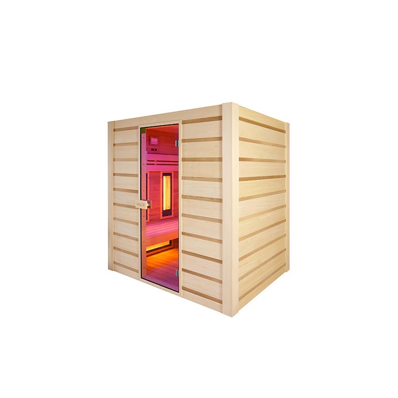 Sauna HOLLs Hybride Combi 4 places pack complet avec poêle Harvia 4.5kW pierres et accessoires