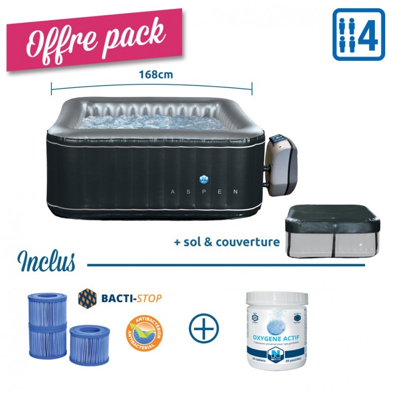 Pack Spa Gonflable NetSpa Aspen - 4 Places + Filtre Antibactérien + Oxygène actif