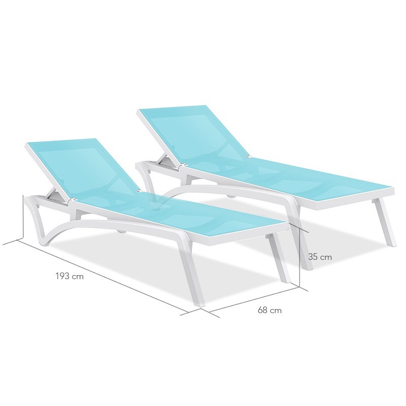 PACK MYKONOS Lot de 2 transats Blanc / Turquoise