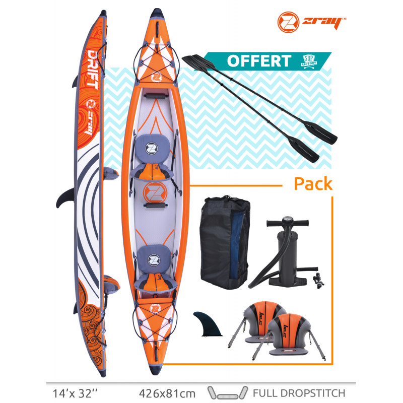Kayak Zray DRIFT - 2 Places - Haute pression Dropstitch - Charge max 200kg
