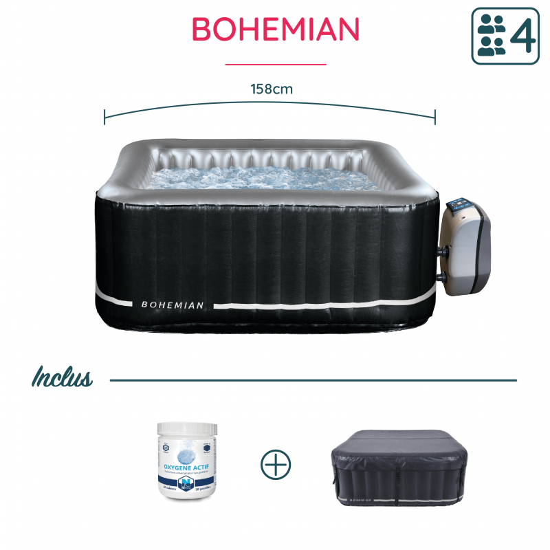 Pack - Spa gonflable Bohemian Netspa 4 places + couverture + oxygène actif