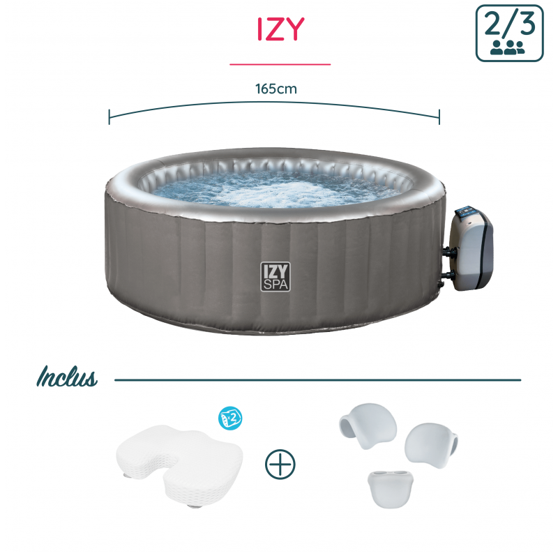 Pack rêve - Spa gonflable Izy Netspa 3 places + 2 coussins d'assise Ergo + appuie-têtes & porte-gobelet