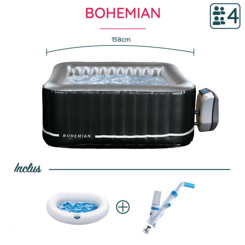 Pack rêve - Spa gonflable Bohemian Netspa 4 places + bassin rince-pieds + netspa cleaner