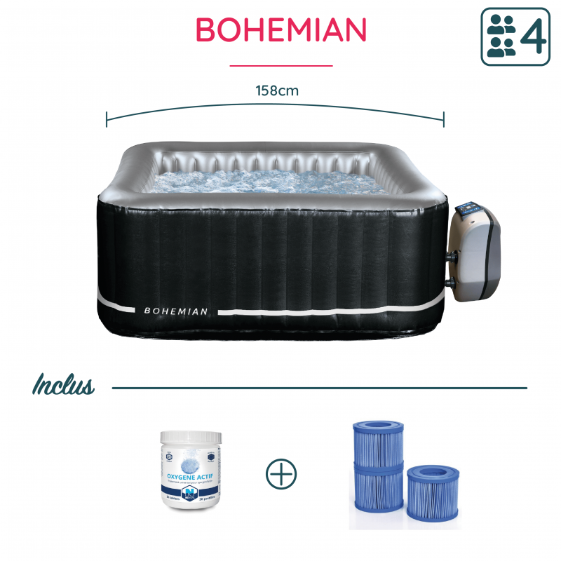 Pack rêve - Spa gonflable Bohemian Netspa 4 places + oxygène actif + 3 filtres antibactériens