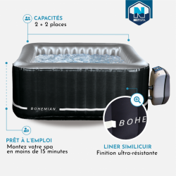 copy of SPA gonflable carré NETSPA Bohemian - 2+2 places - Triple fonction - 158x158x70 cm - 100 buses d'air