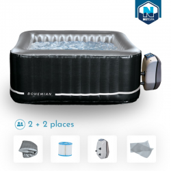 SPA gonflable carré NETSPA Bohemian - 2+2 places - Triple fonction - 158x158x70 cm - 100 buses d'air