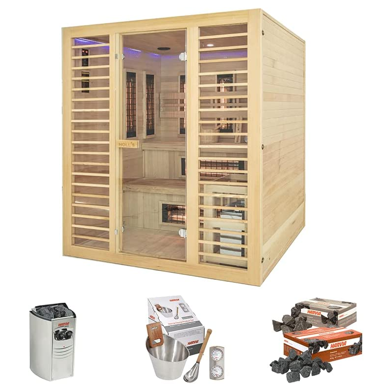 Holl's Sauna Venus 4/6 Places - Hybride Vapeur & Infrarouge Dual Healthy  - Pack avec Accessoires