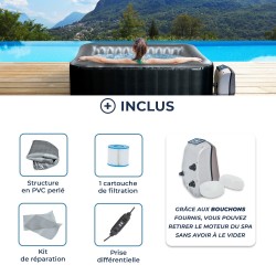SPA gonflable carré NETSPA Bohemian - 2+2 places - Triple fonction - 158x158x70 cm - 100 buses d'air