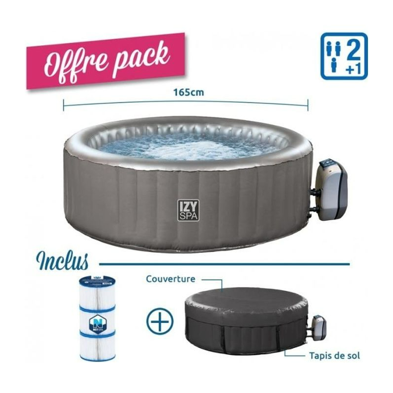 PACK Spa Gonflable NetSpa IZY - 2+1 Places + Lot de 3 cartouches + Bâche et couverture SPARO