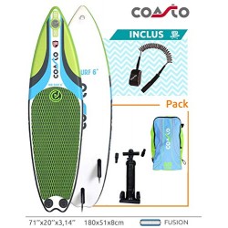 coasto Surf Gonflable Air Surf 6’ Dropstitch Double Couche fusionné - 180 x 51 x 8 cm (5'9x20 x3'')