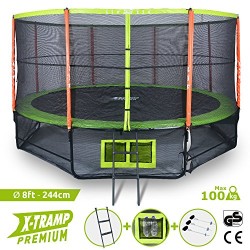 X-TRAMP Trampoline d'extérieur Premium - 244cm Norme CE & GS - Structure Garantie 5 Ans Charge Max : 100 kg
