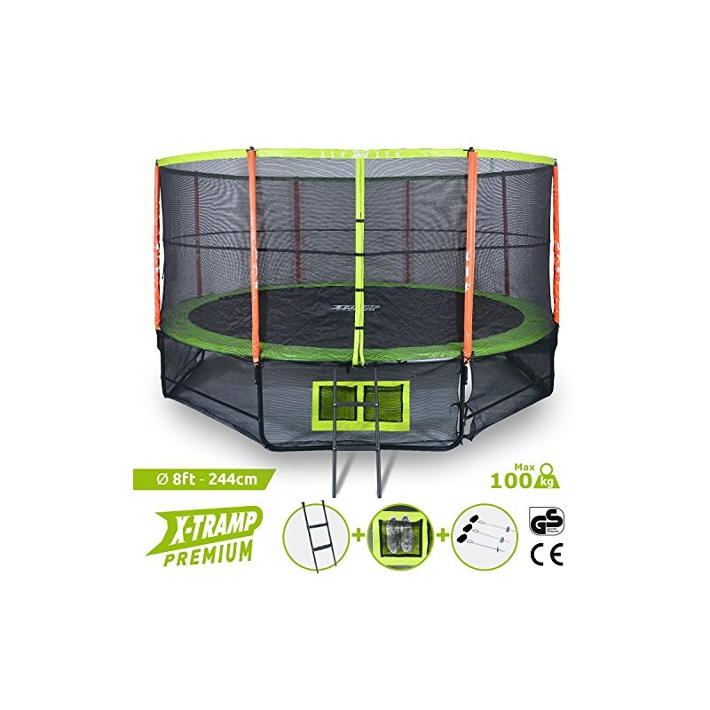 X-TRAMP Trampoline d'extérieur Premium - 244cm Norme CE & GS - Structure Garantie 5 Ans Charge Max : 100 kg